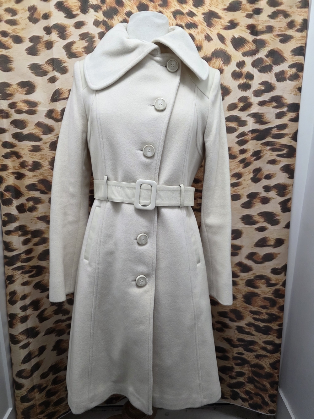 Mackage Winter White Wool, Cashmere & Leather Belted Trench Coat - Size S-M